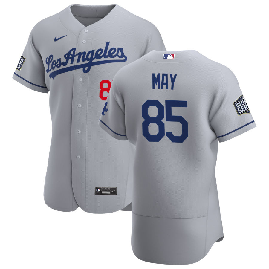Los Angeles Dodgers #85 Dustin May Men Nike Gray Road 2020 World Series Champions Authentic Team MLB Jersey